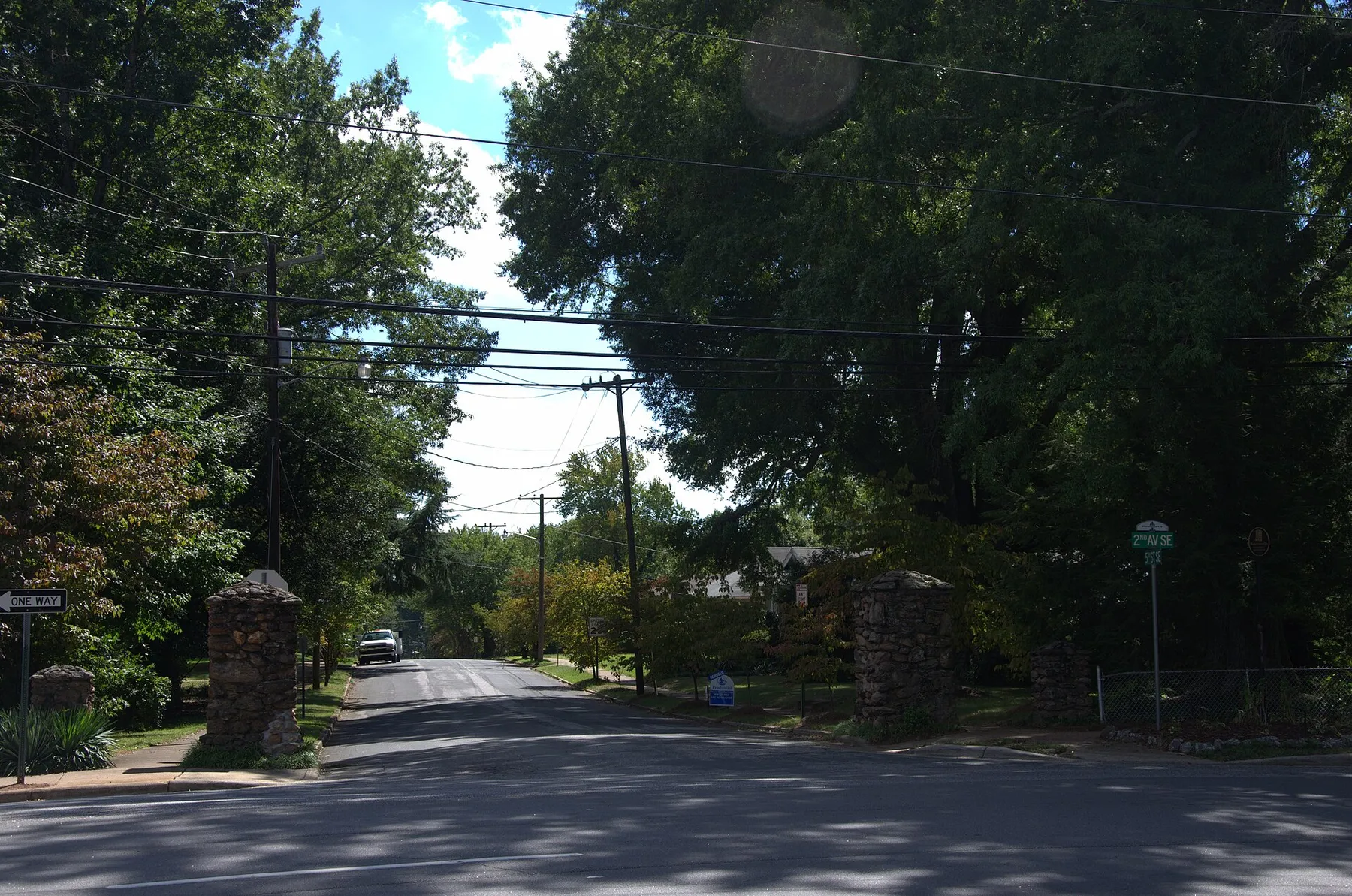 The stone entrance pillars of the Kenworth Historic District in Hickory, NC