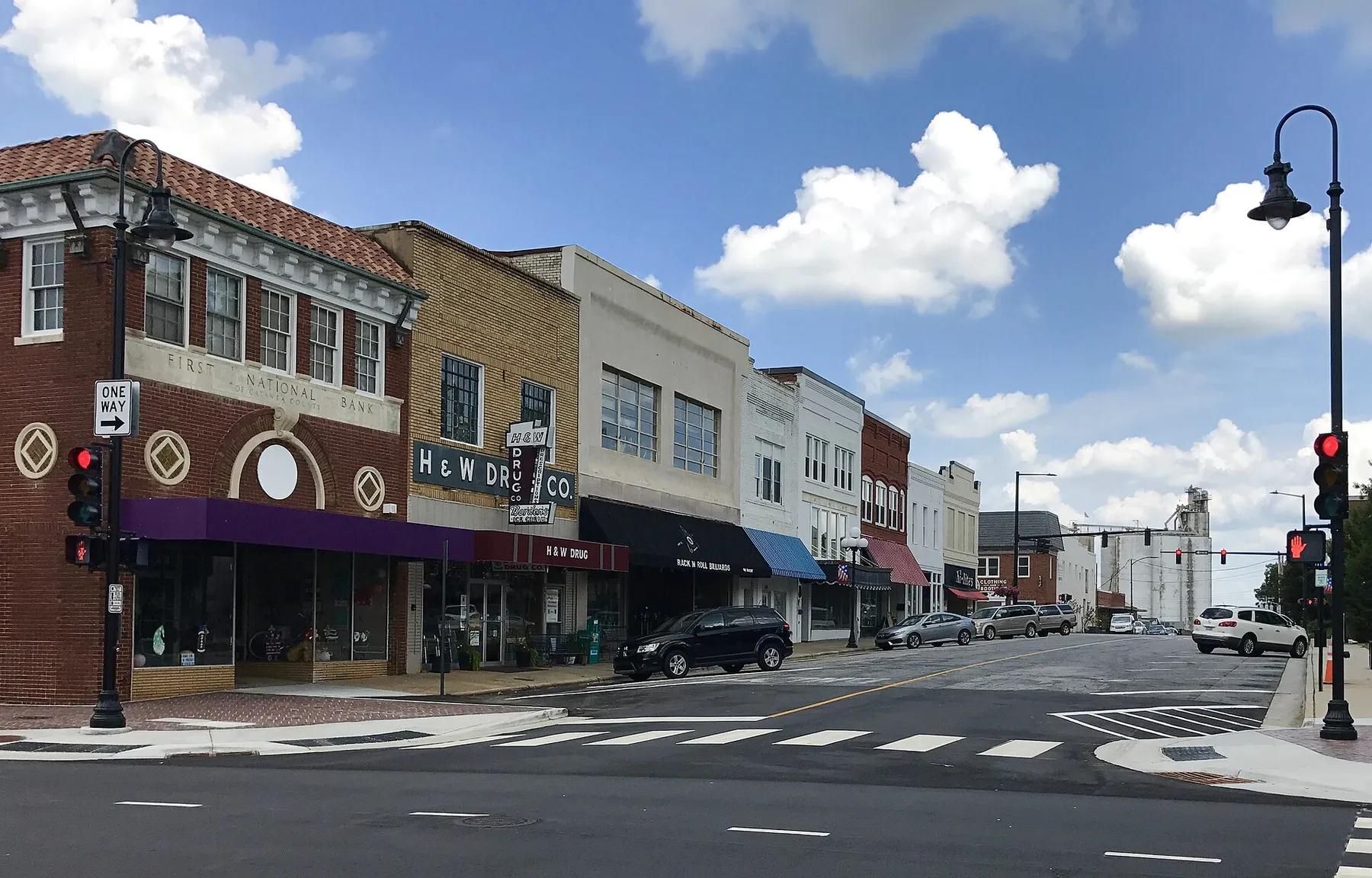 Storefronts along Main Street in downtown Newton, NC